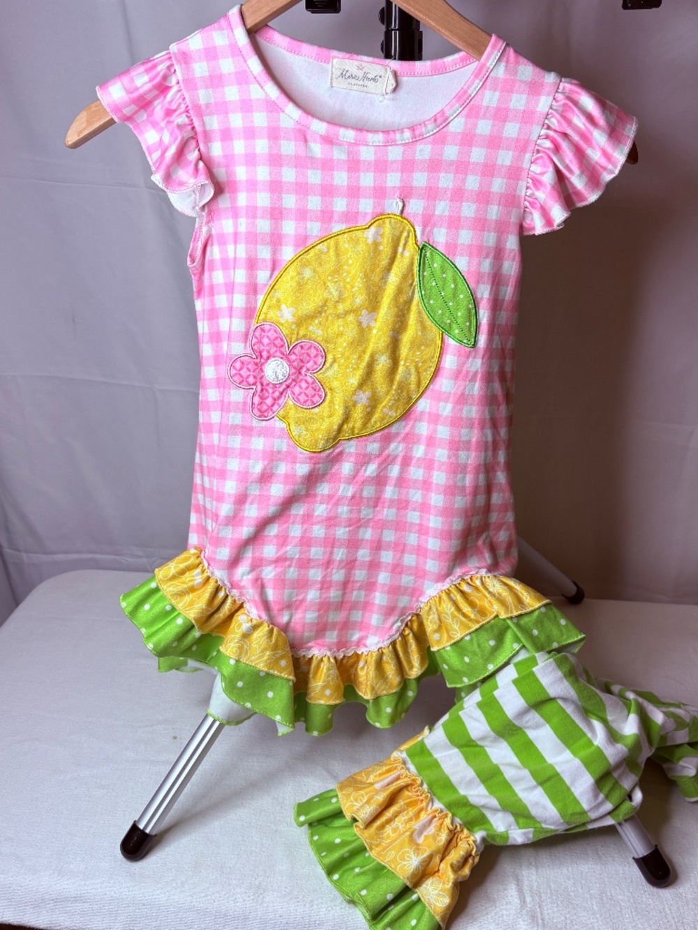 Marie Nicole Lemon/Gingam Dress/Pants Ruffles Girls Size (3XL) Summer